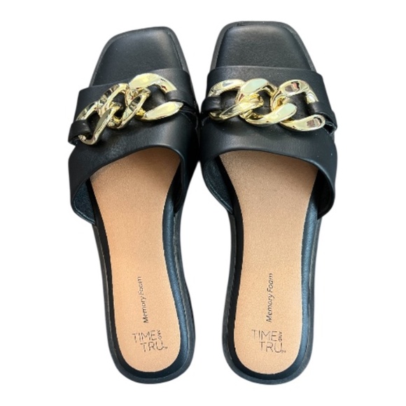 EUC Time & Tru black memory foam slides gold chain | size 7.5 - Picture 1 of 6